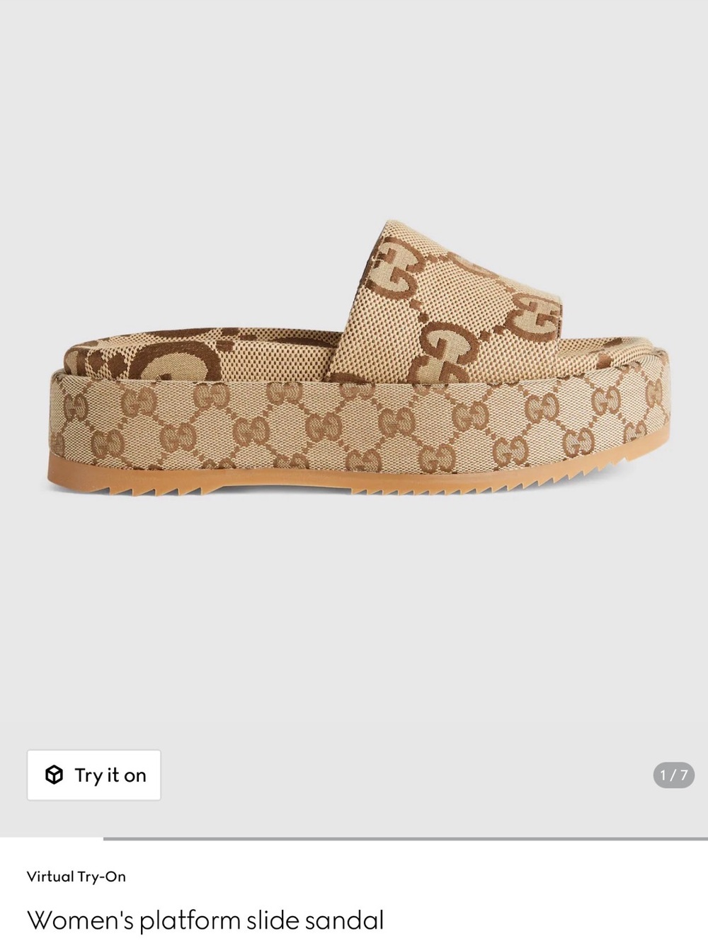 Gucci Tan GG Canvas Platform Slide Sandals - Picture 2 of 8